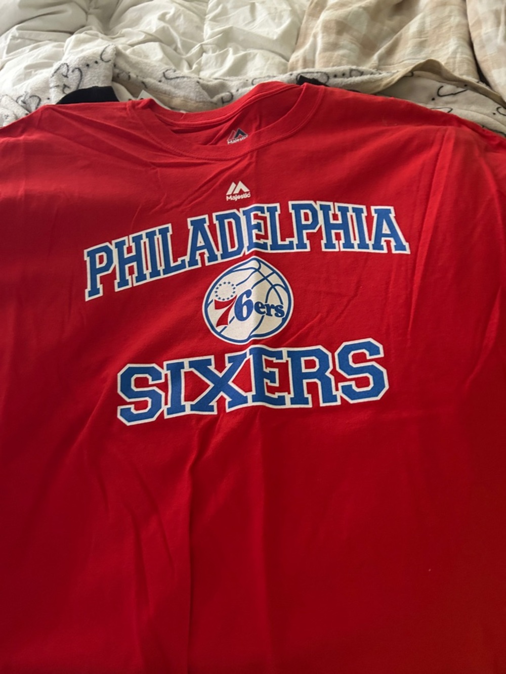 Majestic Red Philadelphia Sixers Logo Tee